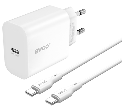 Síťová nabíječka s kabelem USB-C BWOO CDA233, 20W, 3A, 1 x USB-C, Bílá