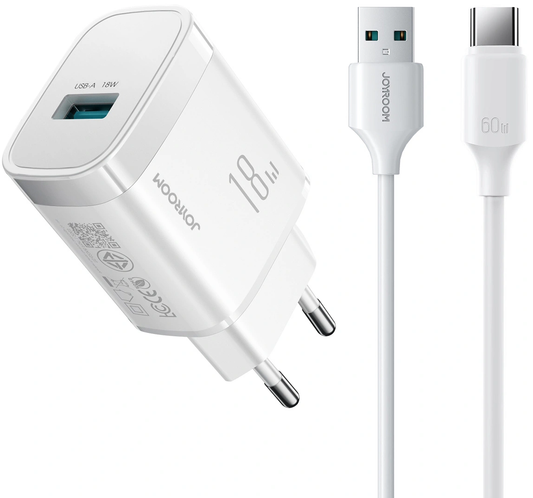 Síťová nabíječka s kabelem USB-C Joyroom JR-TF4, 18W, 3A, 1 x USB-A, bílá