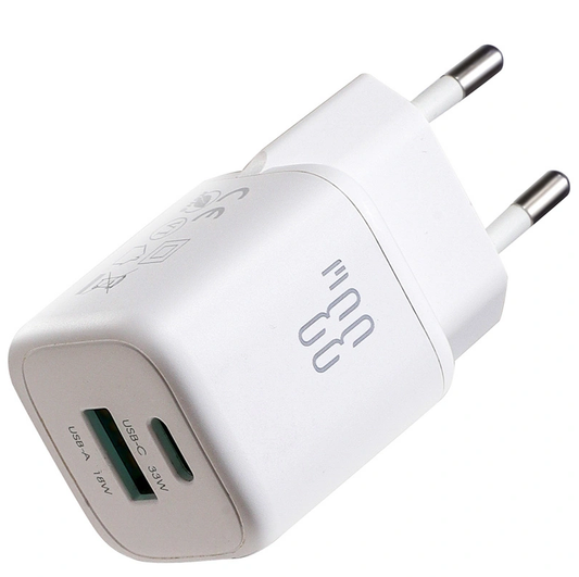 Síťová nabíječka s kabelem USB-C Joyroom JR-TG7, 33W, 3A, 1 x USB-A - 1 x USB-C, bílá