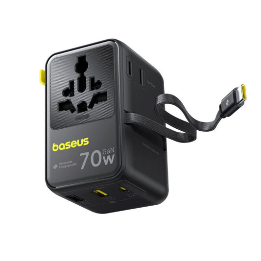 Síťová nabíječka s kabelem USB-C Baseus Travel EnerCore CG11, 70W, 2 x zásuvka - 1 x USB-C - 2 x USB-A, černá E0307E00