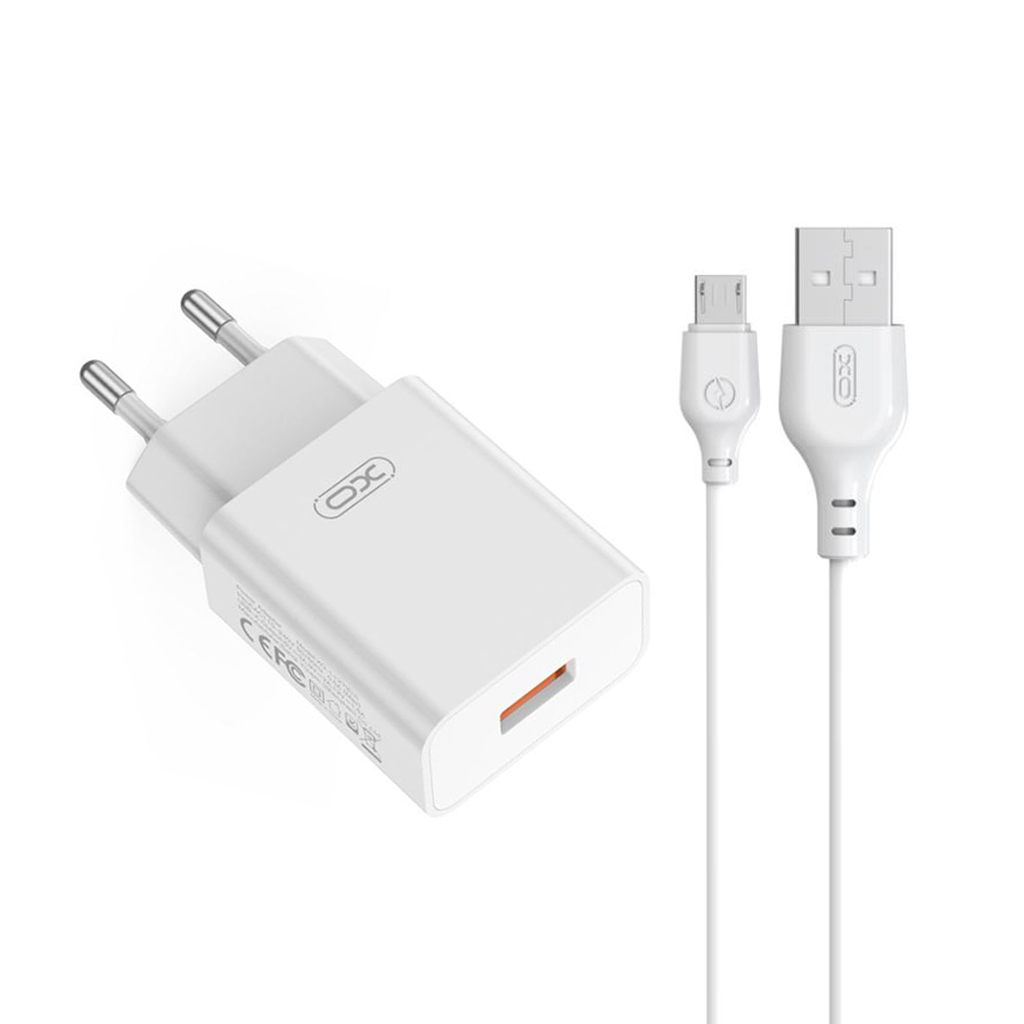 Síťová nabíječka s kabelem microUSB XO Design L127, 18W, 3A, 1 x USB-A, bílá