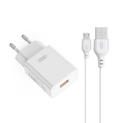 Síťová nabíječka s kabelem microUSB XO Design L127, 18W, 3A, 1 x USB-A, bílá