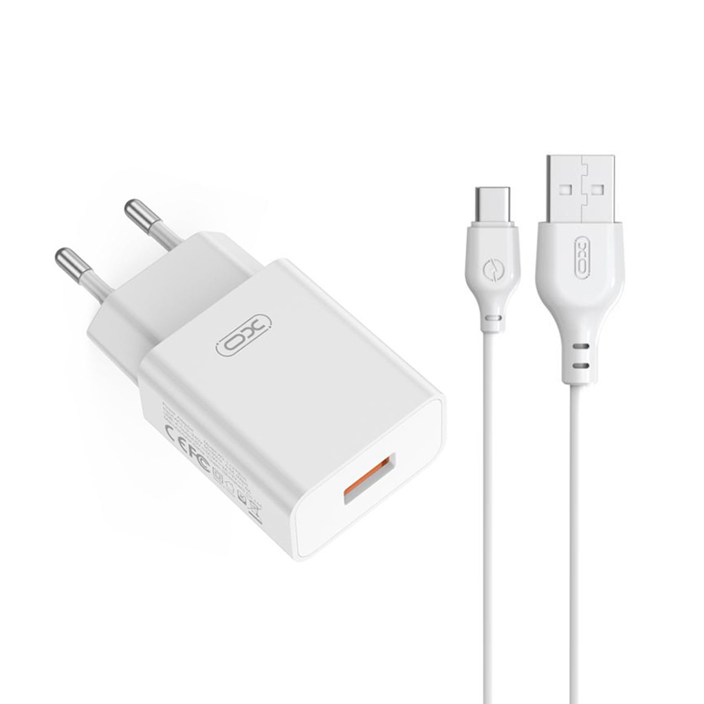 Síťová nabíječka s kabelem USB-C XO Design L127, 18W, 3A, 1 x USB-A, bílá