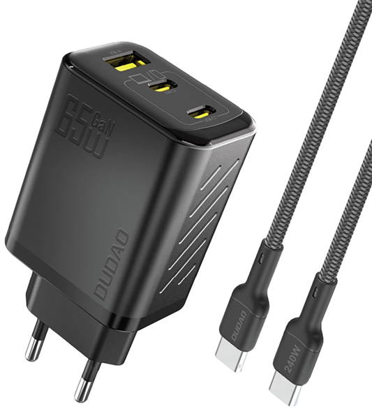 Síťová nabíječka s kabelem USB-C Dudao A29C, 65W, 3,25A, 1 x USB-A - 2 x USB-C, černá