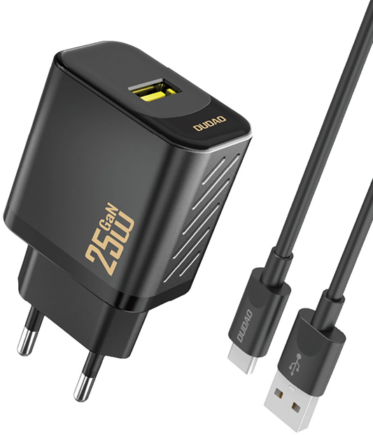 Síťová nabíječka s kabelem USB-C Dudao A27STEU, 25W, 3A, 1 x USB-A, černá