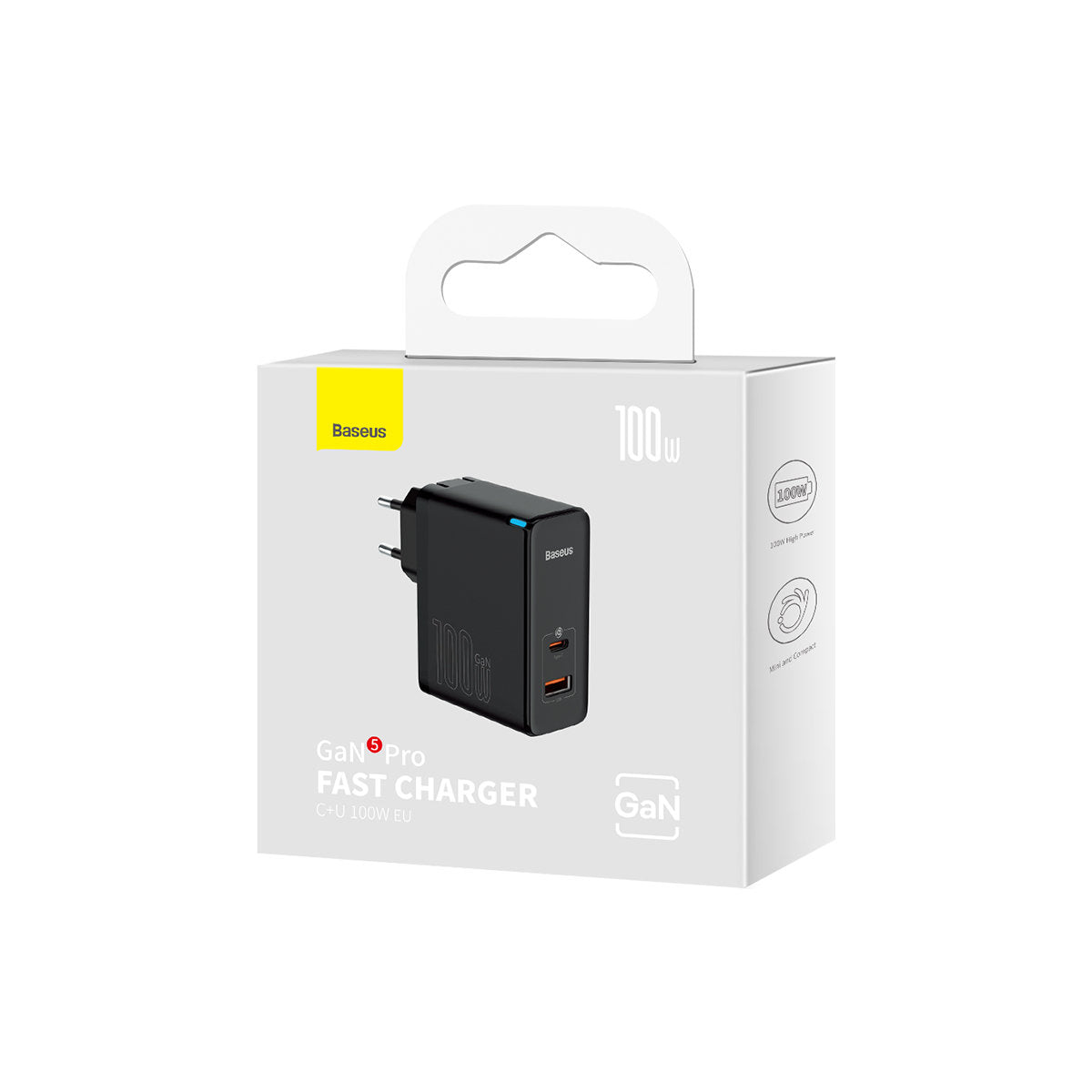 Síťová nabíječka s kabelem USB-C Baseus GaN5 Pro, 100W, 3A, 1 x USB-A - 1 x USB-C, Černá CCGP090201