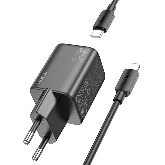 Síťová nabíječka s kabelem Lightning HOCO N41, 20W, 3A, 1 x USB-A - 1 x USB-C, černá