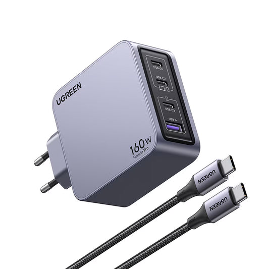 Síťová nabíječka UGREEN X763 Nexode Pro USB-C Cable, 160 W, 3,25 A, 1 x USB-A - 3 x USB-C, šedá
