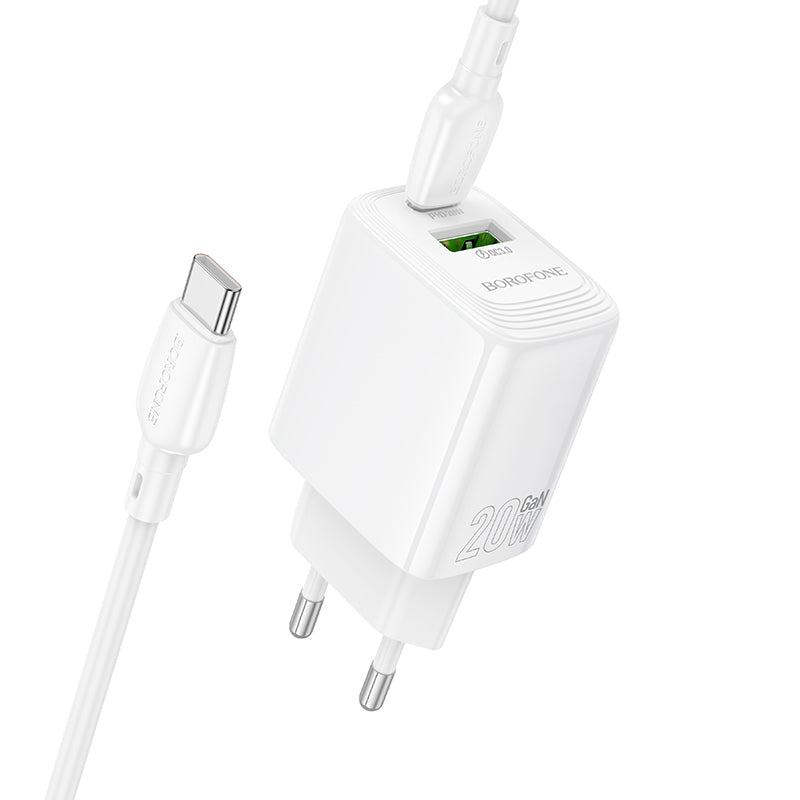 Síťová nabíječka s kabelem USB-C Borofone BN27 Fuente, 20W, 3A, 1 x USB-A - 1 x USB-C, bílá