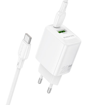 Síťová nabíječka s kabelem USB-C Borofone BN27 Fuente, 20W, 3A, 1 x USB-A - 1 x USB-C, bílá