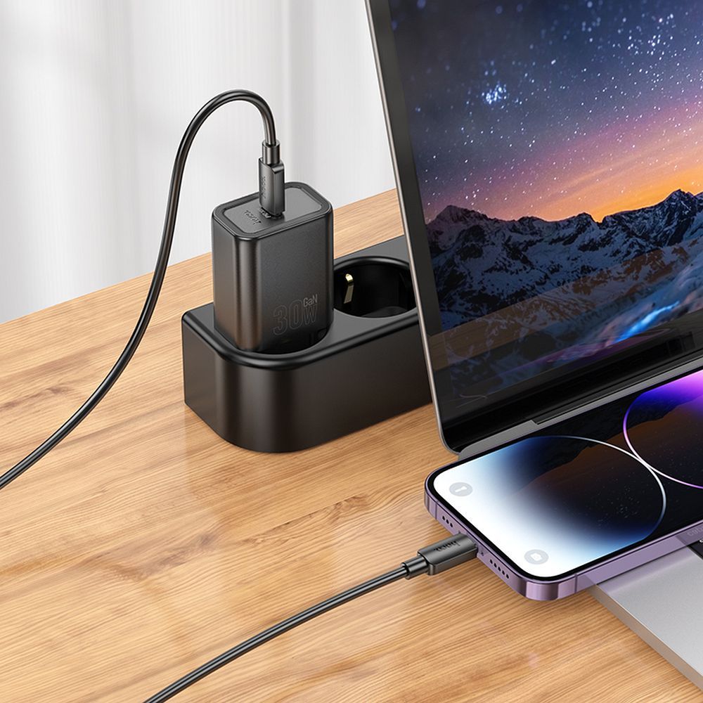 Síťová nabíječka s kabelem Lightning HOCO N62, 30W, 3A, 1 x USB-C, Černá