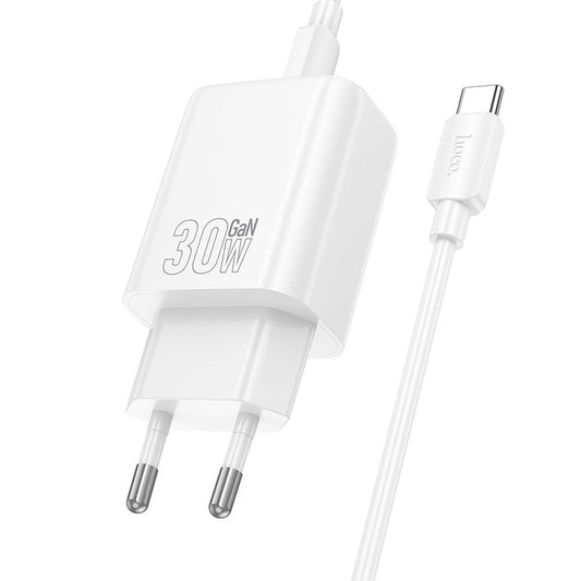 Síťová nabíječka s kabelem USB-C HOCO N62, 30W, 3A, 1 x USB-C, Bílá