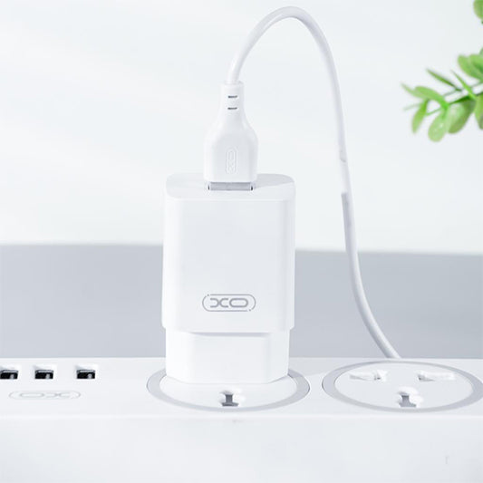 Síťová nabíječka s kabelem microUSB XO Design L99, 12W, 2.4A, 1 x USB-A, Bílá