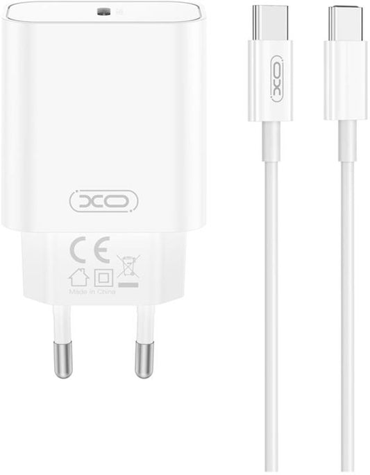 Síťová nabíječka s kabelem USB-C XO Design CE32, 20W, 3A, 1 x USB-C, Bílá