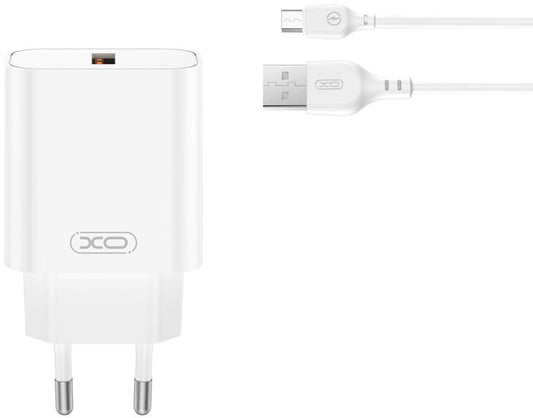 Síťová nabíječka s kabelem microUSB XO Design CE33, 18W, 3A, 1 x USB-A, Bílá