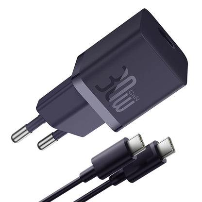 Síťová nabíječka s kabelem USB-C Baseus GaN Mini 1C, 30W, 3A, 1 x USB-C, Fialová P10110902523-00