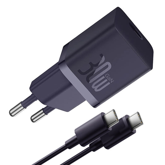Síťová nabíječka s kabelem USB-C Baseus GaN Mini 1C, 30W, 3A, 1 x USB-C, Fialová P10110902523-00