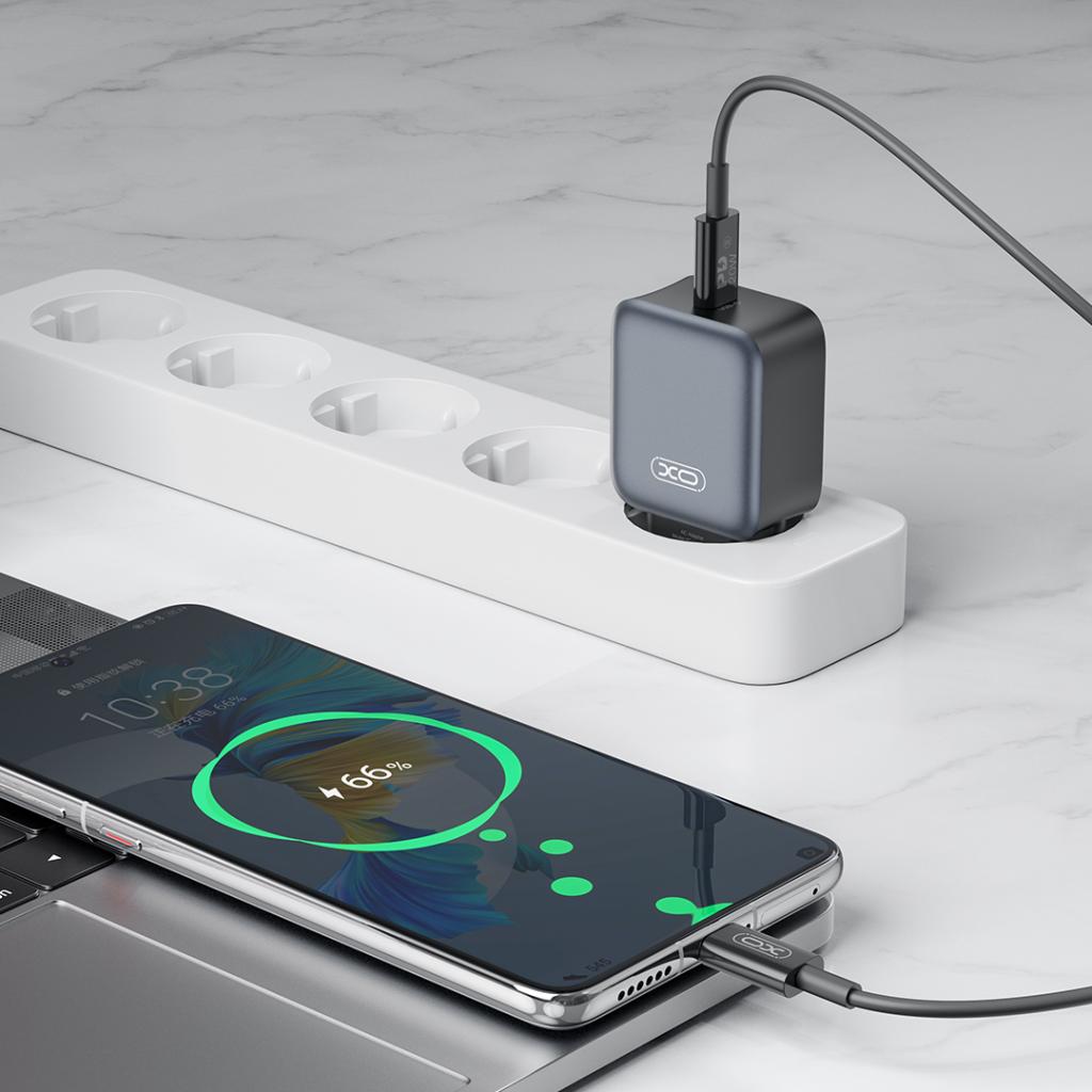 Síťová nabíječka s kabelem Lightning XO Design L155, 30W, 3A, 1 x USB-C, černá