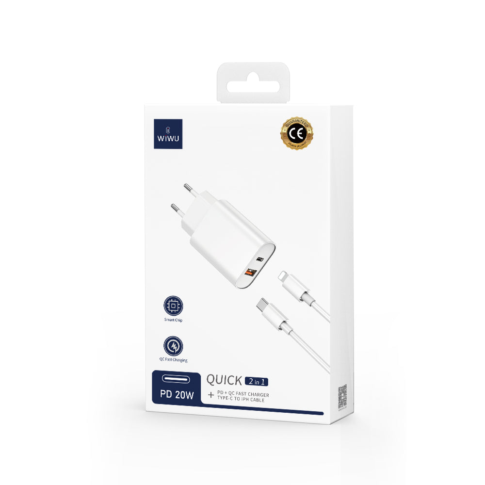 Síťová nabíječka s kabelem Lightning WiWu Wi-U002, 20W, 3A, 1 x USB-A - 1 x USB-C, černá