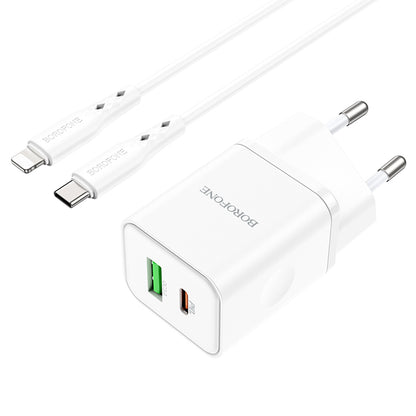 Síťová nabíječka s kabelem Lightning Borofone BN7, 20W, 3A, 1 x USB-A - 1 x USB-C, bílá