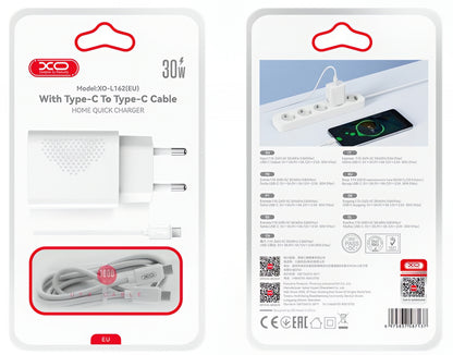 Síťová nabíječka s kabelem USB-C XO Design L162, 30W, 3A, 1 x USB-C, Bílá