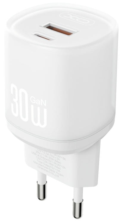 Síťová nabíječka s kabelem Lightning XO Design L151, 30W, 3A, 1 x USB-A - 1 x USB-C, Bílá
