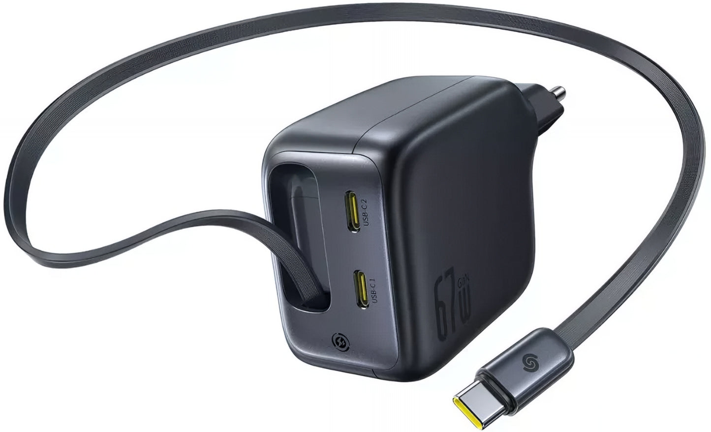 Síťová nabíječka s kabelem USB-C Baseus EnerCore CJ11, 67W, 3.35A, 2 x USB-C, Černá E0121E00