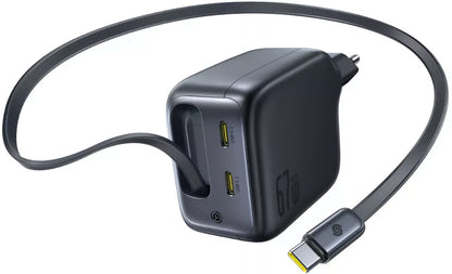 Síťová nabíječka s kabelem USB-C Baseus EnerCore CJ11, 67W, 3.35A, 2 x USB-C, Černá E0121E00
