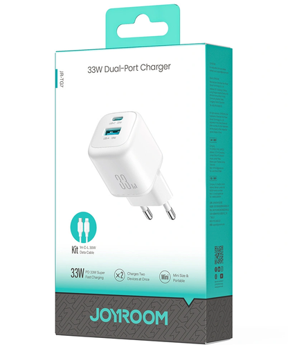 Síťová nabíječka s kabelem Lightning Joyroom JR-TG7, 33W, 3A, 1 x USB-A - 1 x USB-C, Bílá