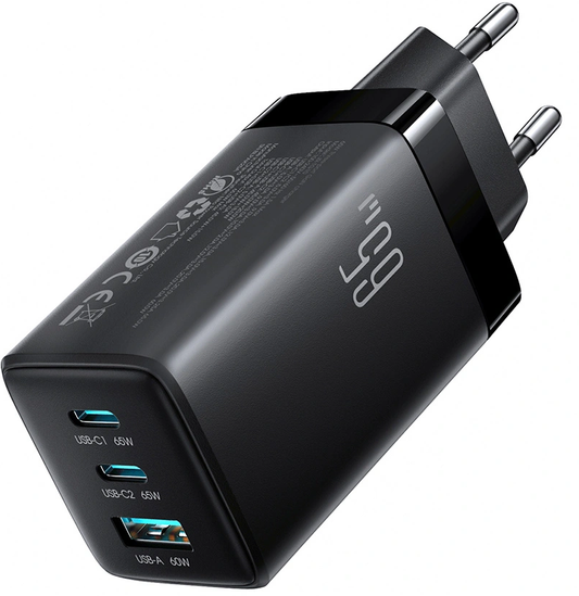 Síťová nabíječka s kabelem USB-C Joyroom JR-TG10, 65W, 3,25A, 1 x USB-A - 2 x USB-C, černá