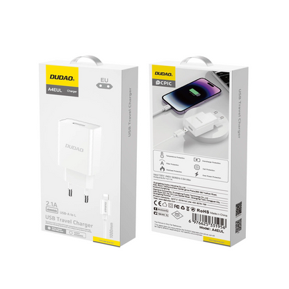 Síťová nabíječka s kabelem Lightning Dudao A4EU, 10W, 2.1A, 1 x USB-A, Bílá