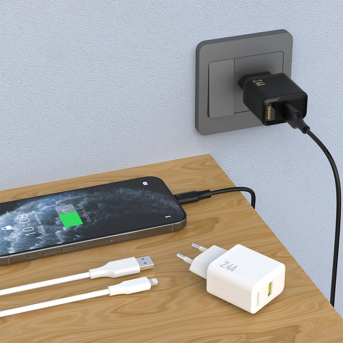 Síťová nabíječka s kabelem Lightning Dudao A23LEU, 30W, 2.4A, 1 x USB-A, bílá