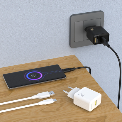 Síťová nabíječka s kabelem USB-C Dudao A23TEU, 12W, 2.4A, 1 x USB-A, černá