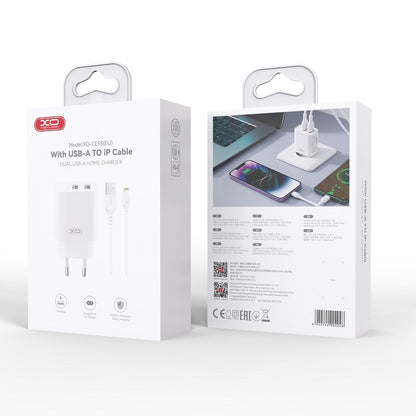 Síťová nabíječka s kabelem Lightning XO Design CE55, 12 W, 2,4 A, 2× USB-A, bílá