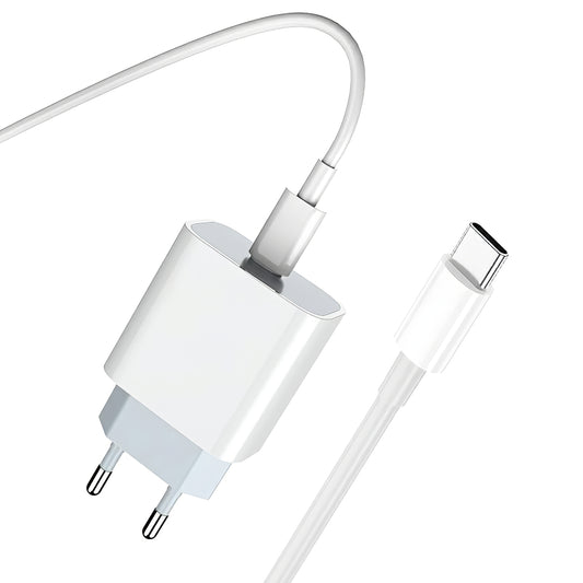 Síťová nabíječka s kabelem USB-C Prestico F8S, 20W, 3A, 1 x USB-C, bílá