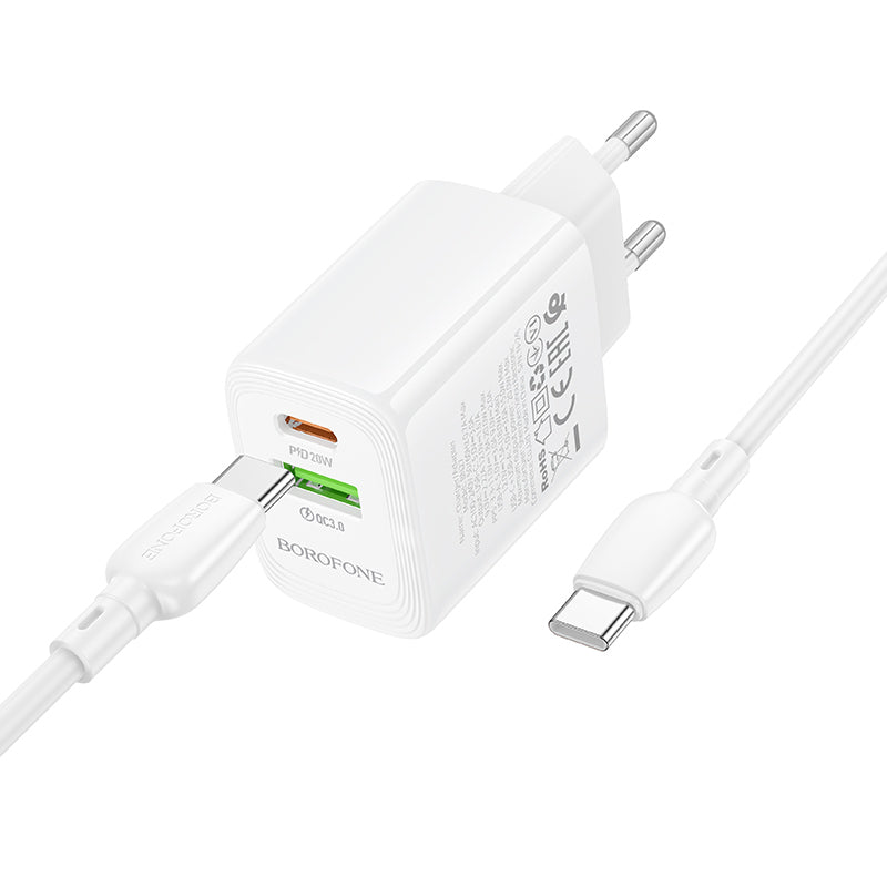 Síťová nabíječka s kabelem USB-C Borofone BN27 Fuente, 20W, 3A, 1 x USB-A - 1 x USB-C, bílá