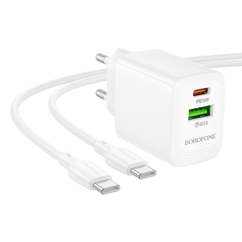 Síťová nabíječka s kabelem USB-C Borofone BN29 Fuente, 30W, 3A, 1 x USB-A - 1 x USB-C, bílá