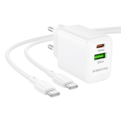 Síťová nabíječka s kabelem USB-C Borofone BN29 Fuente, 30W, 3A, 1 x USB-A - 1 x USB-C, bílá