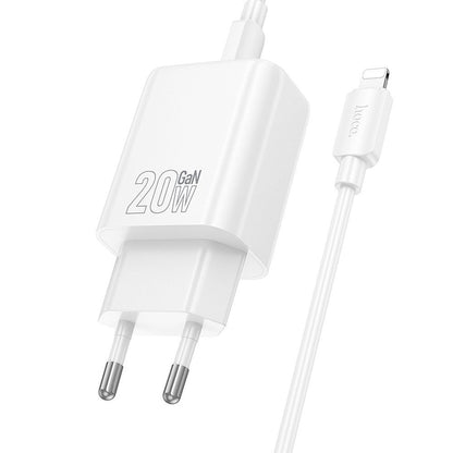 Network Charger with Lightning Cable HOCO N61, 20W, 3A, 1 x USB-A - 1 x USB-C, White
