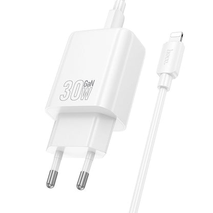 Síťová nabíječka s kabelem Lightning HOCO N63, 30W, 3A, 1 x USB-A - 1 x USB-C, Bílá