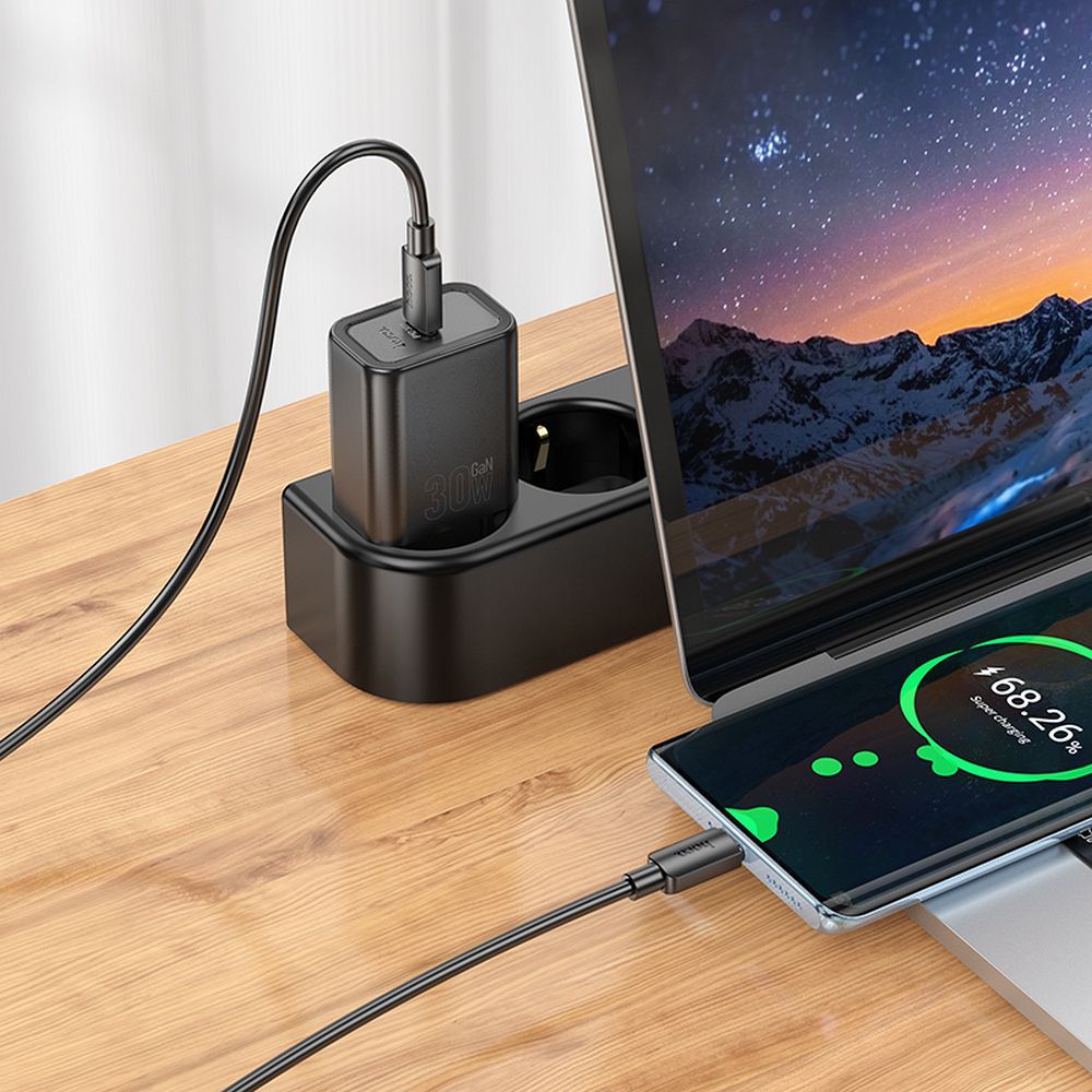 Síťová nabíječka s kabelem USB-C HOCO N62, 30W, 3A, 1 x USB-C, Černá