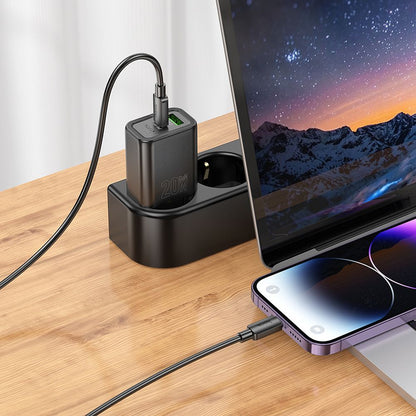 Síťová nabíječka s kabelem USB-C HOCO N61, 20W, 3A, 1 x USB-A - 1 x USB-C, černá