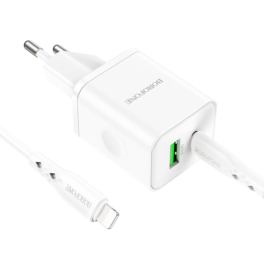 Síťová nabíječka s kabelem Lightning Borofone BN7, 20W, 3A, 1 x USB-A - 1 x USB-C, bílá