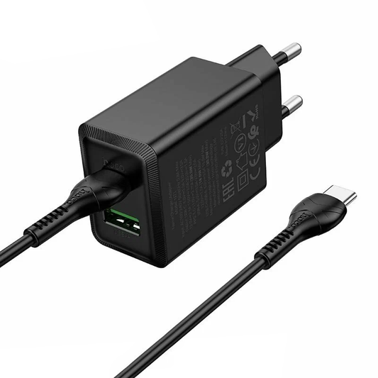 Síťová nabíječka s kabelem USB-C HOCO N71, 30W, 3A, 1 x USB-A - 1 x USB-C, černá