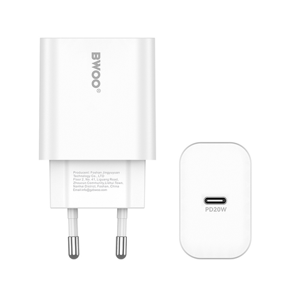 Síťová nabíječka s kabelem USB-C BWOO CDA233, 20W, 3A, 1 x USB-C, Bílá