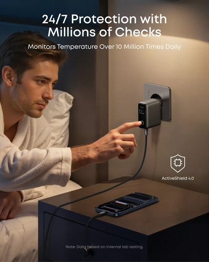 Anker Smart Display USB-C Network Charger with Cable, 100W, 5A, 1 x USB-A - 2 x USB-C, Gray B121BGZ1