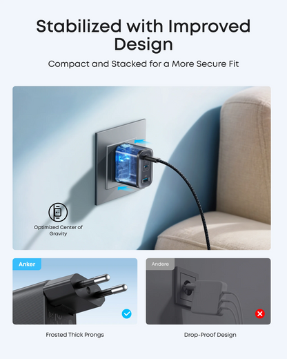 Síťová nabíječka s kabelem USB-C Anker Nano, 70W, 3.5A, 1 x USB-A - 2 x USB-C, šedá B121A311