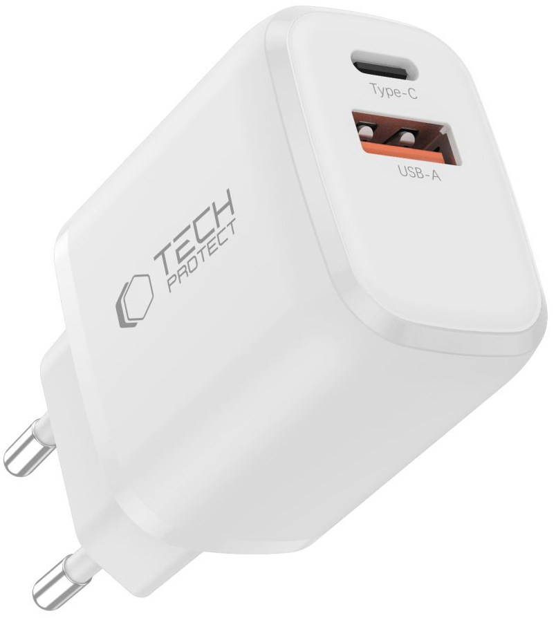 Síťová nabíječka s kabelem USB-C Tech-Protect NCA20, 20W, 3A, 1 x USB-A - 1 x USB-C, bílá