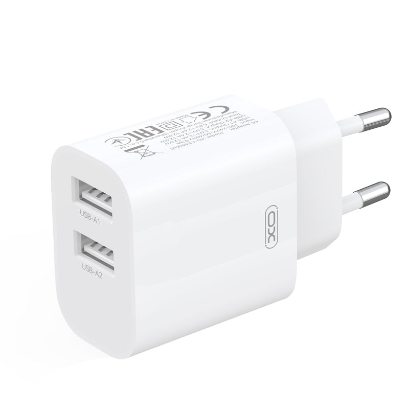 Síťová nabíječka s kabelem Lightning XO Design CE55, 12 W, 2,4 A, 2× USB-A, bílá
