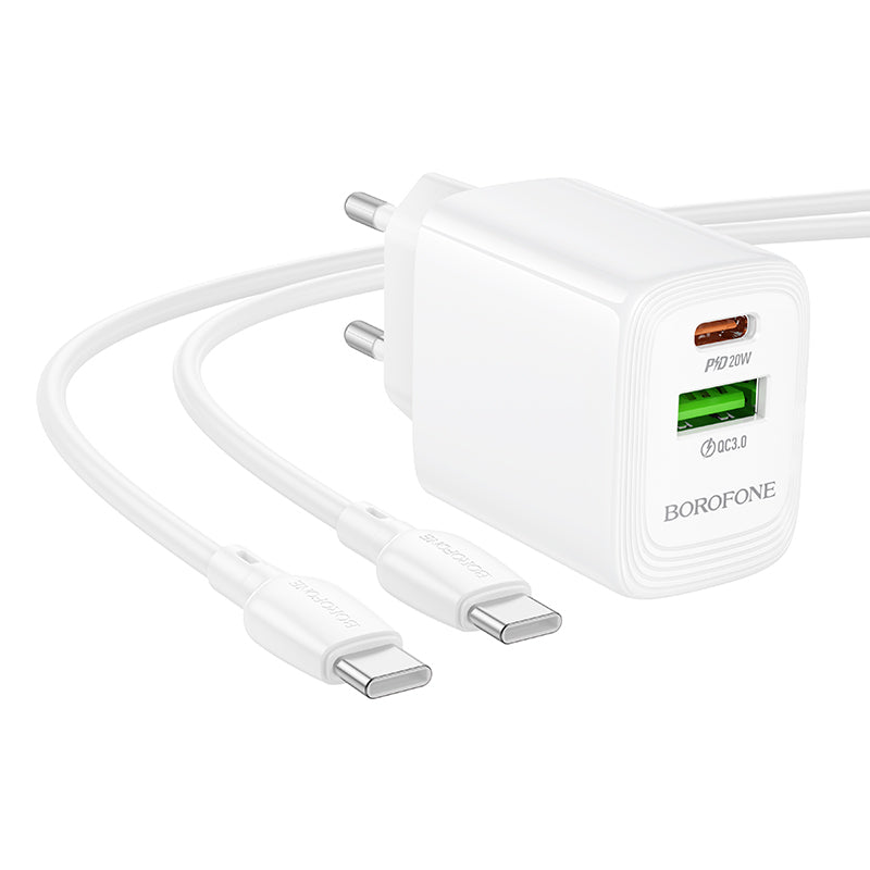 Síťová nabíječka s kabelem USB-C Borofone BN27 Fuente, 20W, 3A, 1 x USB-A - 1 x USB-C, bílá